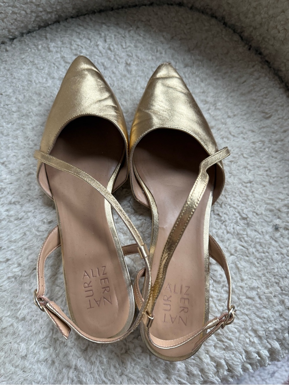 Naturalizer Metallic Gold Pointed Toe Slingback Flats - Picture 3 of 5